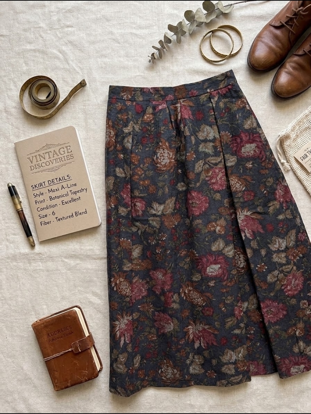 Vintage Floral Maxi Skirt - Navy Multi